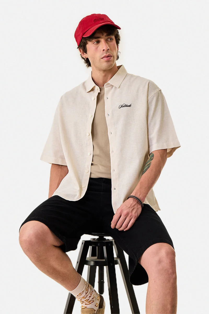 SNITCH Embroidered Linen Blend Box Fit Shirt