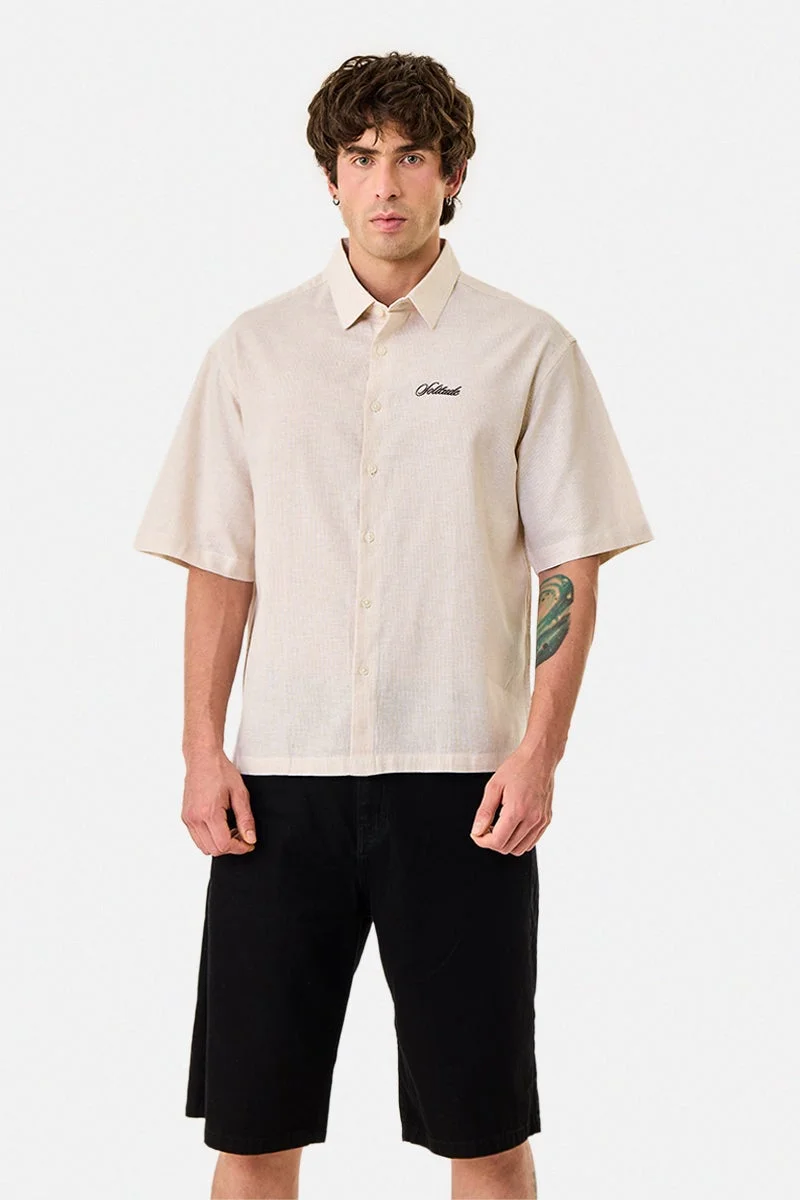 SNITCH Embroidered Linen Blend Box Fit Shirt