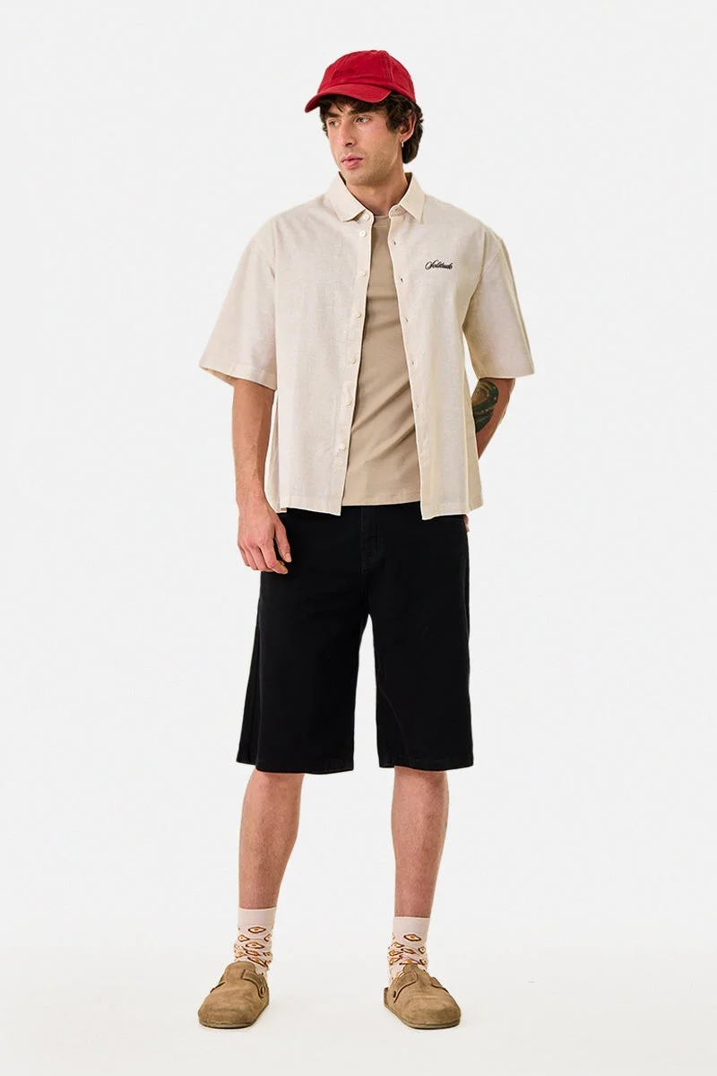 SNITCH Embroidered Linen Blend Box Fit Shirt