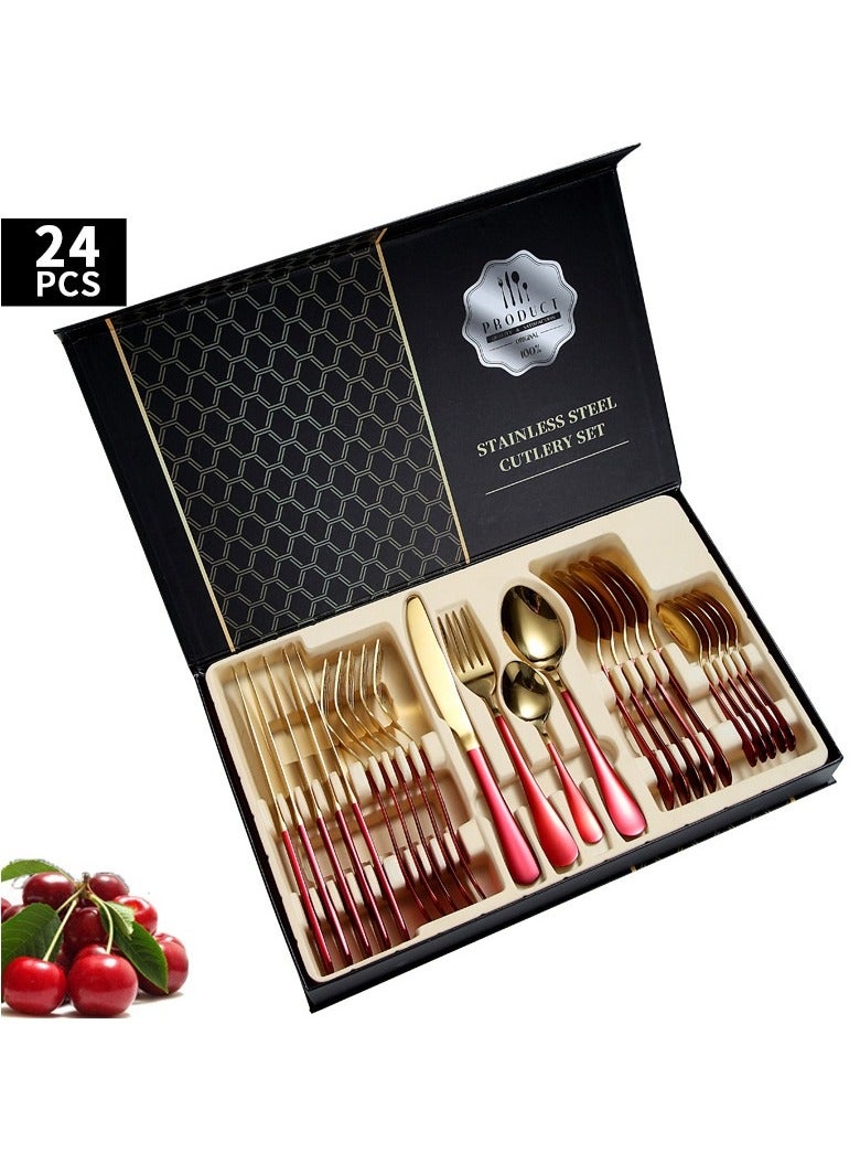 Y&D 24-Piece Steak Knife Fork Spoon Cutlery Gift Box Set 