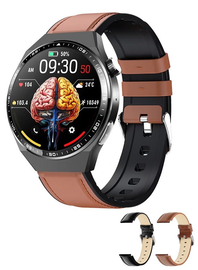 F800 Upgraded Medical Smart Watch: ECG + Glucose/Uric Acid/Lipids Monitor | Body Fat/Muscle/Water Analysis | 1.55" Arabic Display | Blood Oxygen | 150+ Sports Modes | Free Leather Strap (Black/Brown)  - Image 1