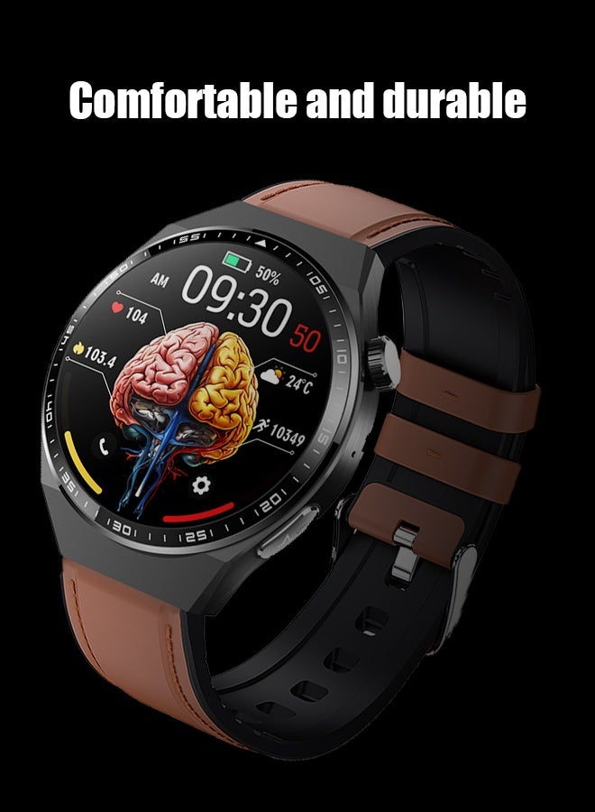 F800 Upgraded Medical Smart Watch: ECG + Glucose/Uric Acid/Lipids Monitor | Body Fat/Muscle/Water Analysis | 1.55" Arabic Display | Blood Oxygen | 150+ Sports Modes | Free Leather Strap (Black/Brown)  - Image 2