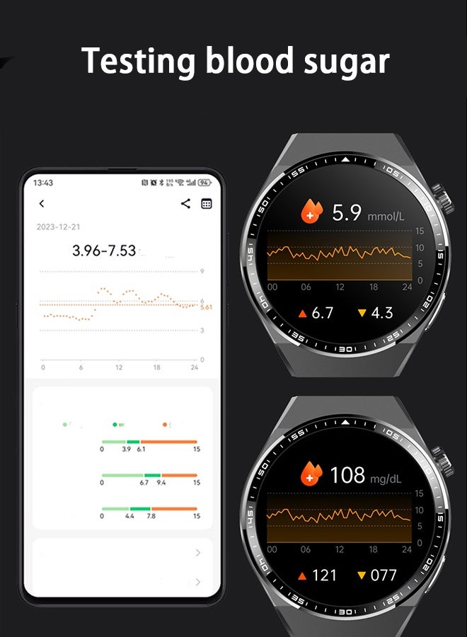 F800 Upgraded Medical Smart Watch: ECG + Glucose/Uric Acid/Lipids Monitor | Body Fat/Muscle/Water Analysis | 1.55" Arabic Display | Blood Oxygen | 150+ Sports Modes | Free Leather Strap (Black/Brown)  - Image 4