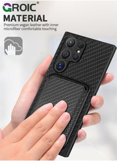 GROIC Black Sumsung Galaxy S24 Ultra Wallet Flip Cover Credit Card Holder Slots Kickstand Shockproof Protection Premium Carbon Fiber Texture Silicone Phone Case Slim Case for Sumsung Galaxy S24 Ultra  - Image 3