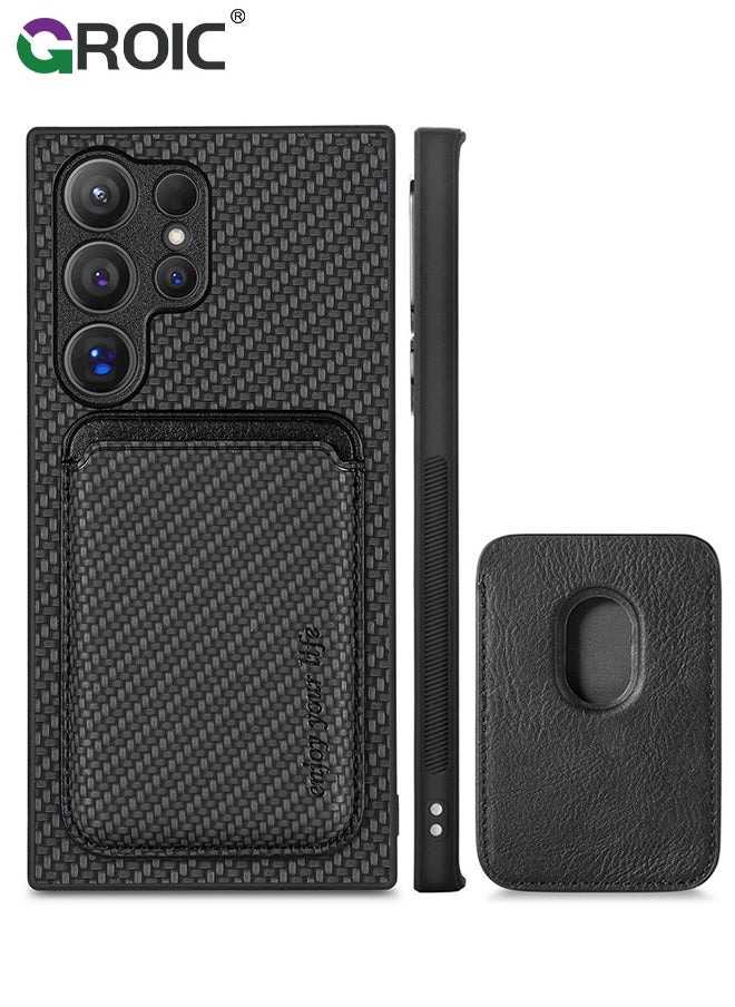 GROIC Black Sumsung Galaxy S24 Ultra Wallet Flip Cover Credit Card Holder Slots Kickstand Shockproof Protection Premium Carbon Fiber Texture Silicone Phone Case Slim Case for Sumsung Galaxy S24 Ultra  - Image 1