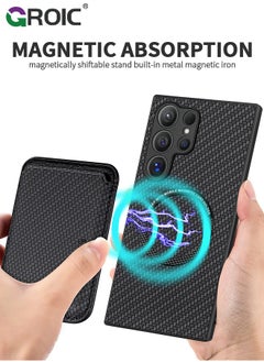 GROIC Black Sumsung Galaxy S24 Ultra Wallet Flip Cover Credit Card Holder Slots Kickstand Shockproof Protection Premium Carbon Fiber Texture Silicone Phone Case Slim Case for Sumsung Galaxy S24 Ultra  - Image 4