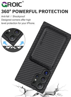 GROIC Black Sumsung Galaxy S24 Ultra Wallet Flip Cover Credit Card Holder Slots Kickstand Shockproof Protection Premium Carbon Fiber Texture Silicone Phone Case Slim Case for Sumsung Galaxy S24 Ultra  - Image 5