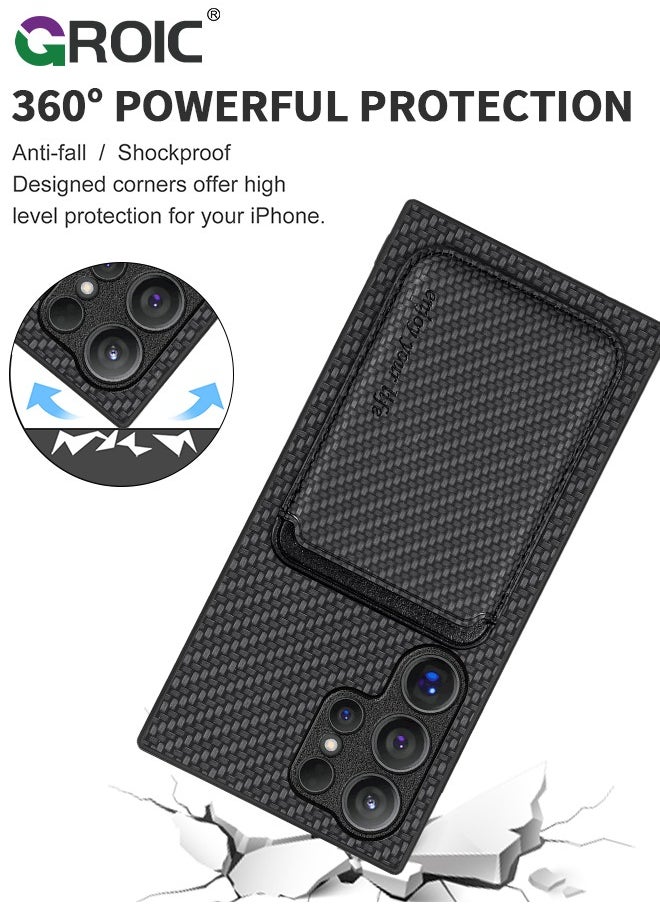 GROIC Black Sumsung Galaxy S24 Ultra Wallet Flip Cover Credit Card Holder Slots Kickstand Shockproof Protection Premium Carbon Fiber Texture Silicone Phone Case Slim Case for Sumsung Galaxy S24 Ultra  - Image 5