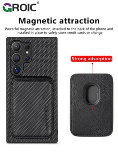 GROIC Black Sumsung Galaxy S24 Ultra Wallet Flip Cover Credit Card Holder Slots Kickstand Shockproof Protection Premium Carbon Fiber Texture Silicone Phone Case Slim Case for Sumsung Galaxy S24 Ultra  - Image 2