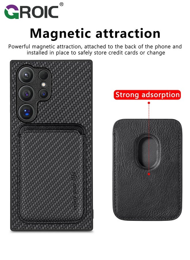 GROIC Black Sumsung Galaxy S24 Ultra Wallet Flip Cover Credit Card Holder Slots Kickstand Shockproof Protection Premium Carbon Fiber Texture Silicone Phone Case Slim Case for Sumsung Galaxy S24 Ultra  - Image 2