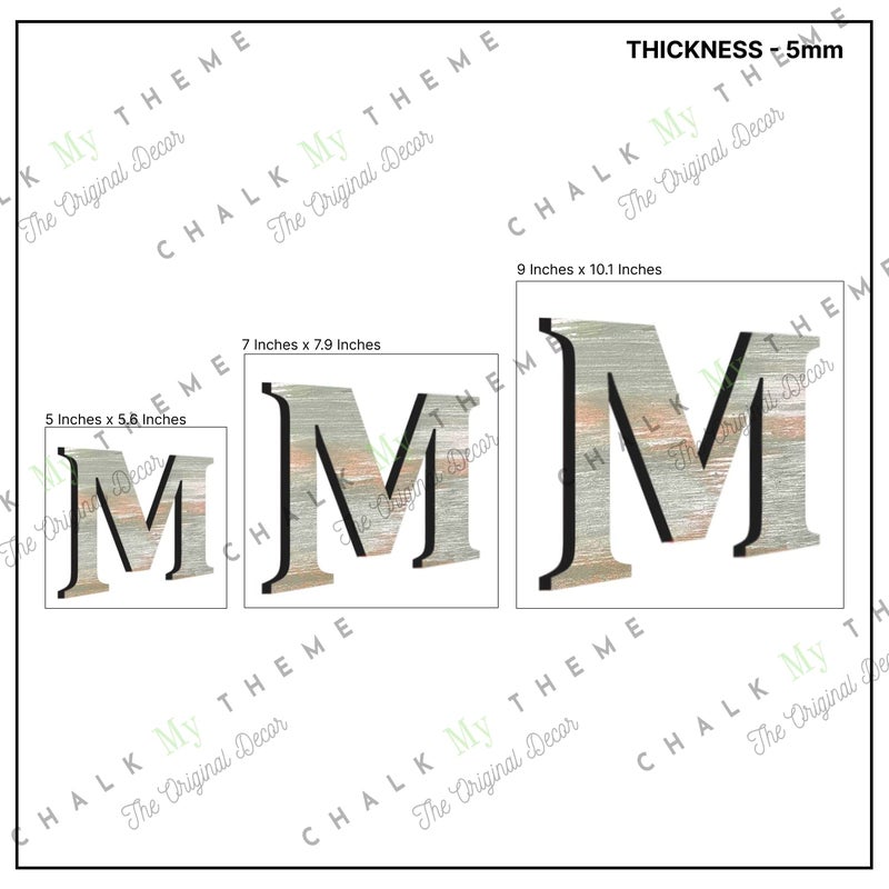 Chalk My Theme Wooden Alphabets and Numbers for Wall Decoration 9 Inch Large Wooden Letter M in Rustic Green and Grey Color with 6MM Thick Quality Wood - Image 4