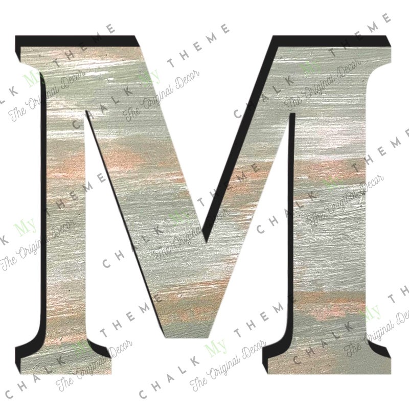 Chalk My Theme Wooden Alphabets and Numbers for Wall Decoration 9 Inch Large Wooden Letter M in Rustic Green and Grey Color with 6MM Thick Quality Wood - Image 5