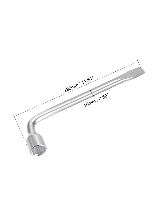 مفتاح ربط صواميل العجلات شديد التحمل على شكل حرف L مع طرف فك مشقوق - أداة 2 في 1 لإزالة صواميل العجلات ورافعة للسيارات والأعمال الميكانيكية والبناء - مطلي بالكروم، مقاوم للصدأ، طول 295 مم - Image 4