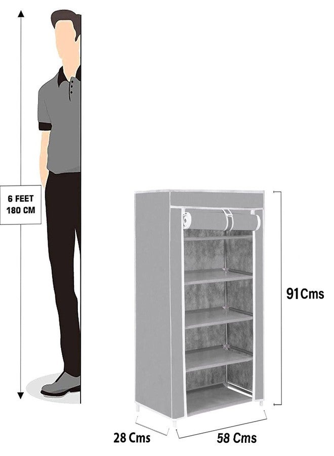 FLIPZON | 5 Shelves Baby Foldable Wardrobe | Non-Woven Fabric Shelves | Grey 58 Cm, 28 CM, 91 Cm - Image 2