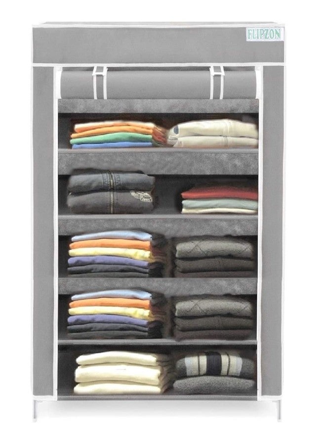 FLIPZON | 5 Shelves Baby Foldable Wardrobe | Non-Woven Fabric Shelves | Grey 58 Cm, 28 CM, 91 Cm - Image 1