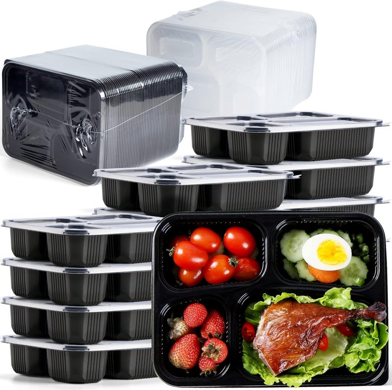 YANGRUI To Go Containers, 50 Pack (50 Trays + 50 Lids) 34oz BPA Free Reusable Bento Box Clean Film Package Machine Washable Meal Prep Container - Image 1