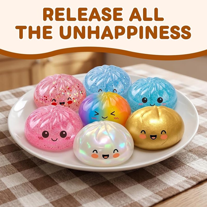 hepanio Glitter Dumpling Squishy,Dumpling Squishies,Glitter Dumpling Mystery Box,Colorful Dumpling Stress Balls Fidget,Jumbo Squishy Toy with Steamer Box Suitable for Adult use in Offices (Glitter Blue) - Image 4