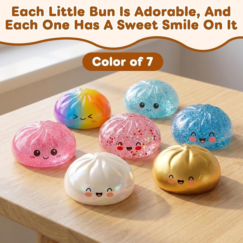 hepanio Glitter Dumpling Squishy,Dumpling Squishies,Glitter Dumpling Mystery Box,Colorful Dumpling Stress Balls Fidget,Jumbo Squishy Toy with Steamer Box Suitable for Adult use in Offices (Glitter Blue) - Image 2