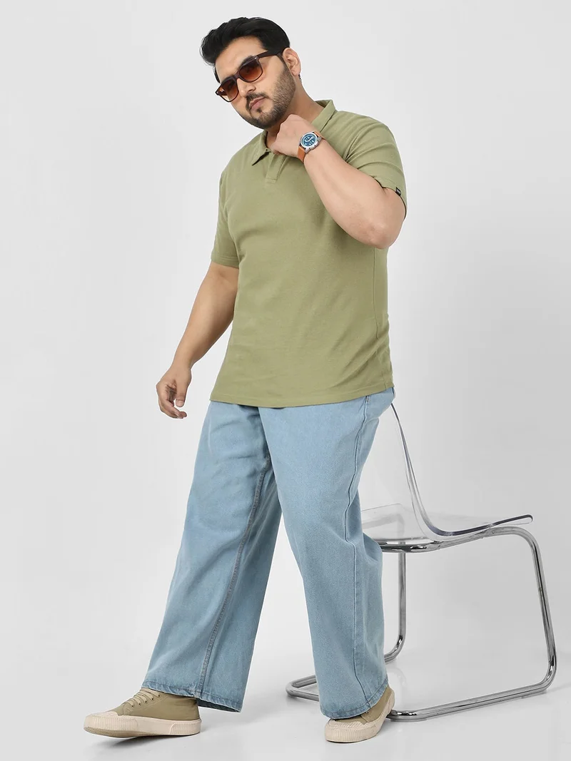 Urbano Fashion  Urbano Plus Men's Matcha Green Textured Regular Fit Half Sleeve Cotton Polo T-Shirt  | Best Price UAE