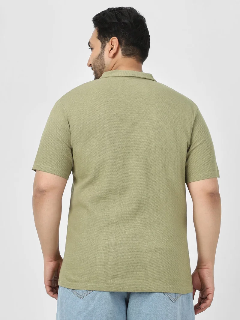 Urbano Fashion  Urbano Plus Men's Matcha Green Textured Regular Fit Half Sleeve Cotton Polo T-Shirt  | Best Price UAE