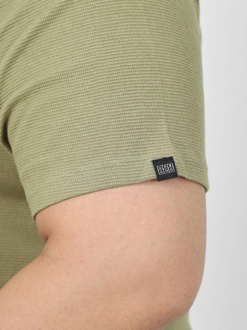 Urbano Fashion  Urbano Plus Men's Matcha Green Textured Regular Fit Half Sleeve Cotton Polo T-Shirt  | Best Price UAE