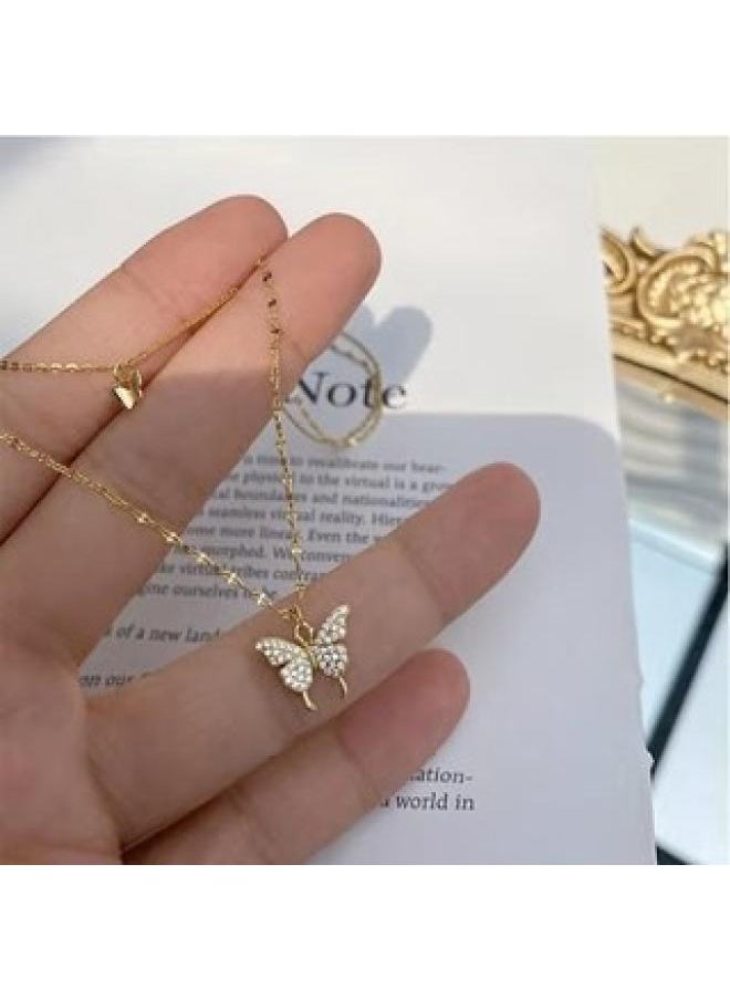 NIBEMINENT - 202 New Double-layer Butterfly Sterling Silver Necklace For Women Niche Design High-grade Clavicle Chain Jewelry Pendant - Image 1