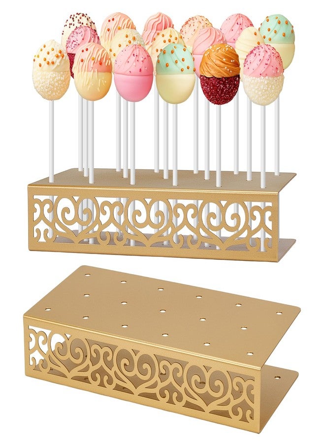 GLASSWINDS 2PC Cake Pop Holder 17 Holes Lollipop Holder Stand Gold Metal Cakepop Stand Display Cake Pop Stand for Dessert Table Weddings Birthday Halloween Candy Decorative - Image 1