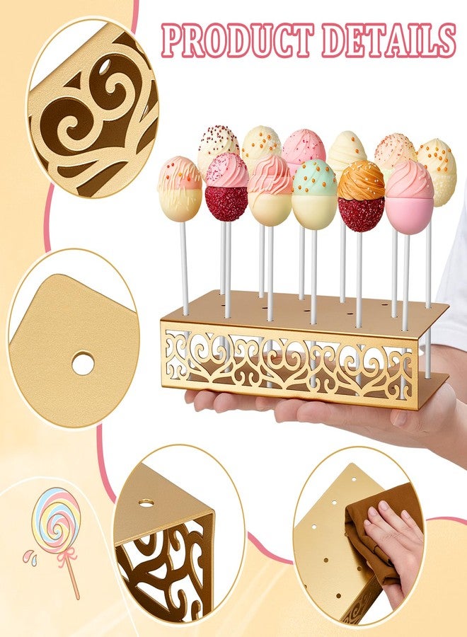 GLASSWINDS 2PC Cake Pop Holder 17 Holes Lollipop Holder Stand Gold Metal Cakepop Stand Display Cake Pop Stand for Dessert Table Weddings Birthday Halloween Candy Decorative - Image 3