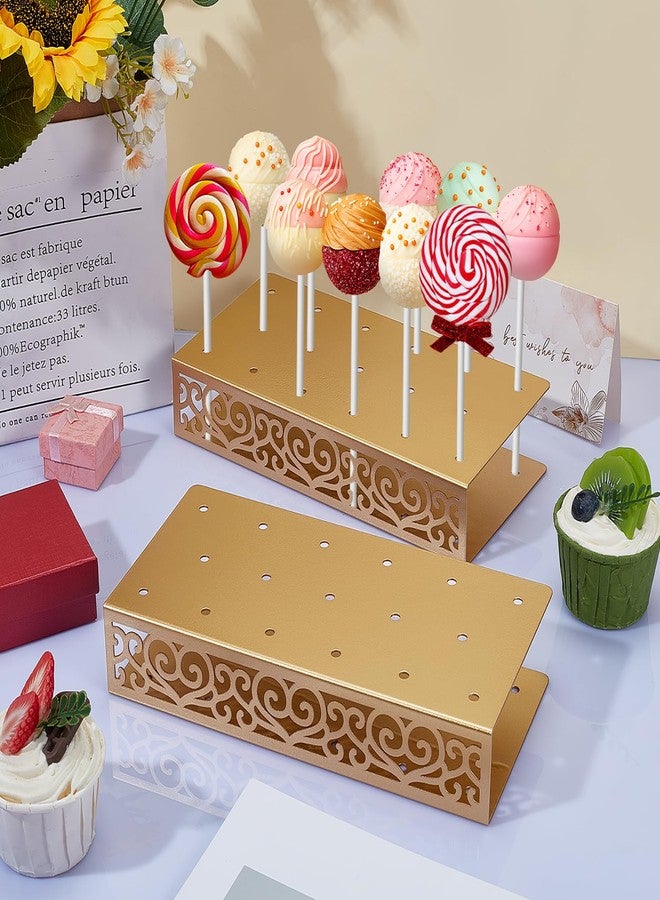 GLASSWINDS 2PC Cake Pop Holder 17 Holes Lollipop Holder Stand Gold Metal Cakepop Stand Display Cake Pop Stand for Dessert Table Weddings Birthday Halloween Candy Decorative - Image 4