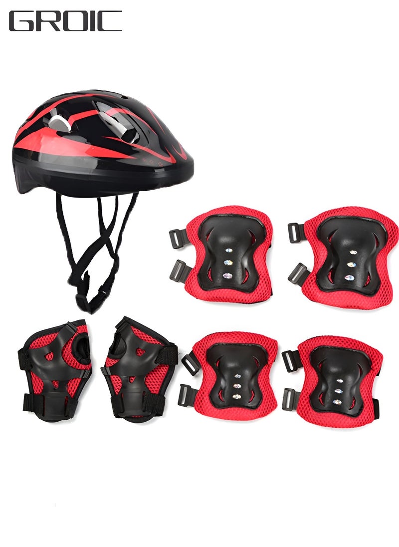 GROIC - Kids Protective Gear Adjustable Protective Helmet,Kids Helmet Knee Elbow Pads Wrist Guard Sport Protective Gear Adjustable Scooter Skateboard Roller Bike Skate Cycling Safety Set - Image 1
