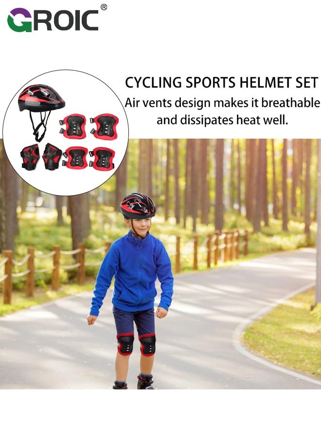 GROIC - Kids Protective Gear Adjustable Protective Helmet,Kids Helmet Knee Elbow Pads Wrist Guard Sport Protective Gear Adjustable Scooter Skateboard Roller Bike Skate Cycling Safety Set - Image 1