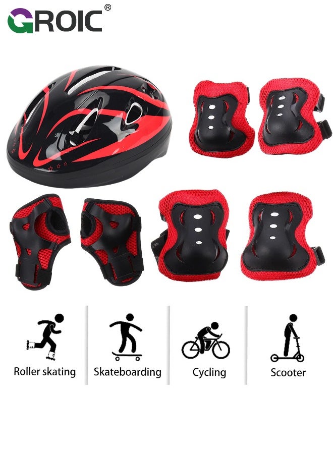 GROIC - Kids Protective Gear Adjustable Protective Helmet,Kids Helmet Knee Elbow Pads Wrist Guard Sport Protective Gear Adjustable Scooter Skateboard Roller Bike Skate Cycling Safety Set - Image 1