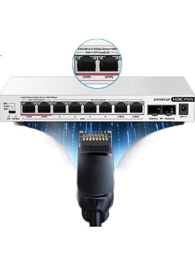 H3C S1510Fx-Up 2.5G Poe Switch 8 Ports 2.5G Ethernet Ports + 2 10G Sfp+ Ports Wifi 7 Compatible Support Port Aggregation Network Hub Splitter - Image 3