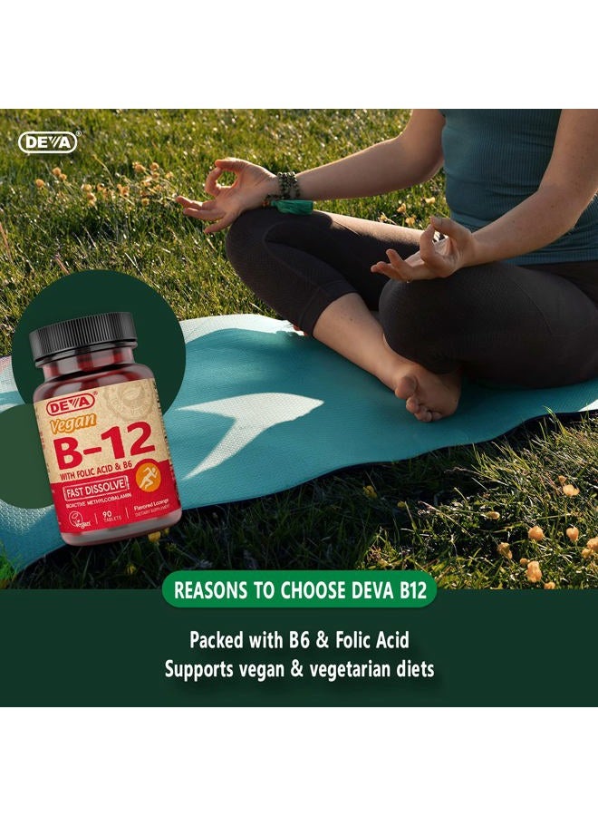Deva Vegan Vitamin B12 Fast Dissolve Supplement - Once-Per-Day Complex with 1000 Mcg Methylcobalamin B12, Folic Acid, B6 - Lemon Flavor - 90 Dissolvable Tablets, - Image 5