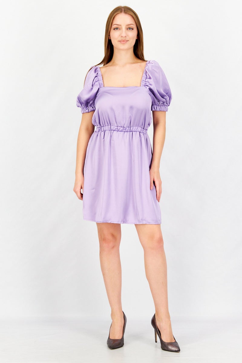 Flounce London Women Plain Mini Casual Dress, Purple - Image 3