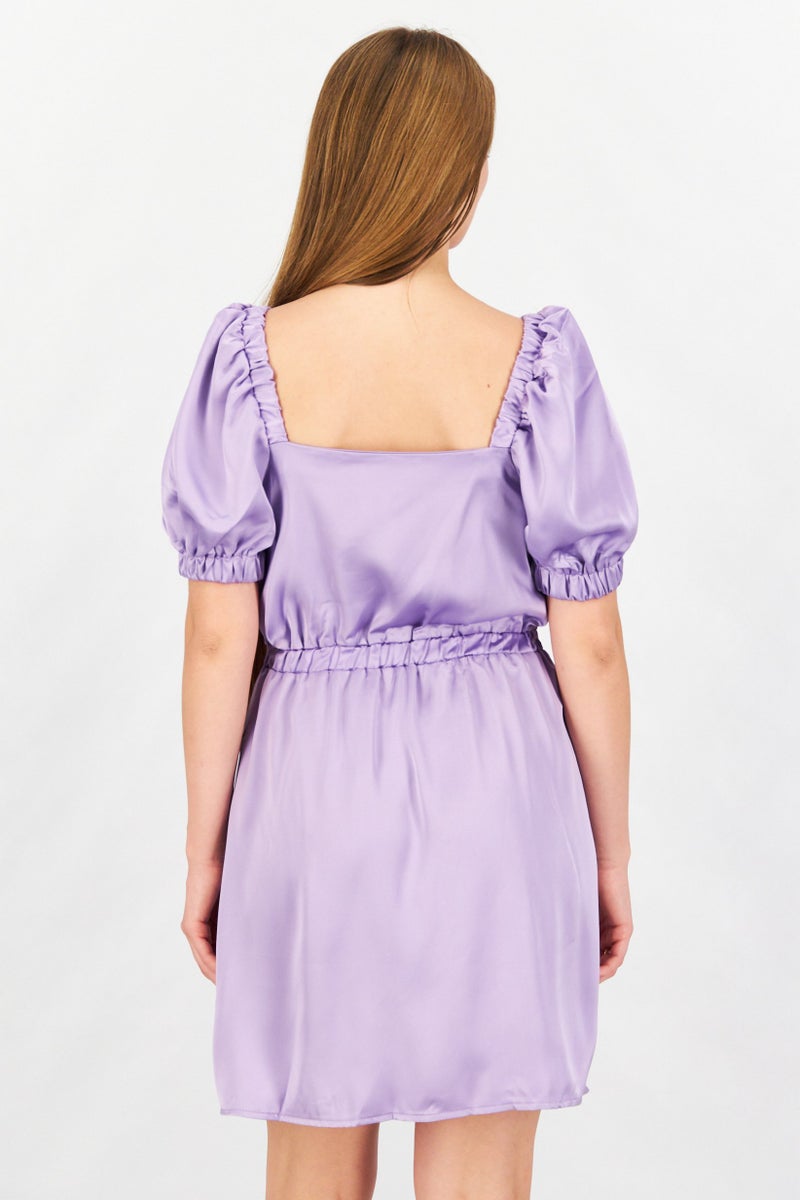 Flounce London Women Plain Mini Casual Dress, Purple - Image 2