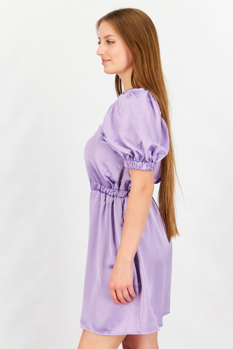 Flounce London Women Plain Mini Casual Dress, Purple - Image 4