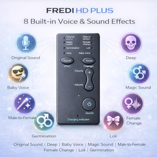 FREDI HD PLUS Portable Mobile Voice Changer Device with 8 Built-in Sound Effects | Audio Voice Modifier with Button Control & Volume Adjustment | Rechargeable Voice Changer Compatible with Smartphones - Image 4