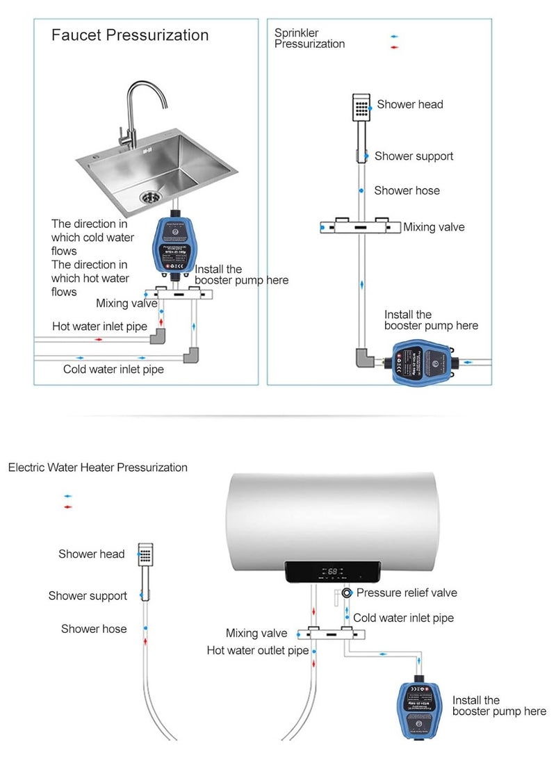 KADIP Water Booster Pump, 24V Automatic Shower Water Pressure Booster Pump, 25L/min150W Portable Water Booster Pump Household with Flow Switch for Bathroom Shower/Kitchen/Toilet/Garden - Image 2