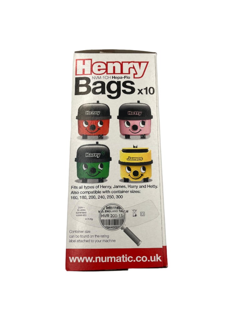 Numatic Numatic NVM-1CH Numatic Henry and James Cleaner Bags, Pack of 10  - Image 4