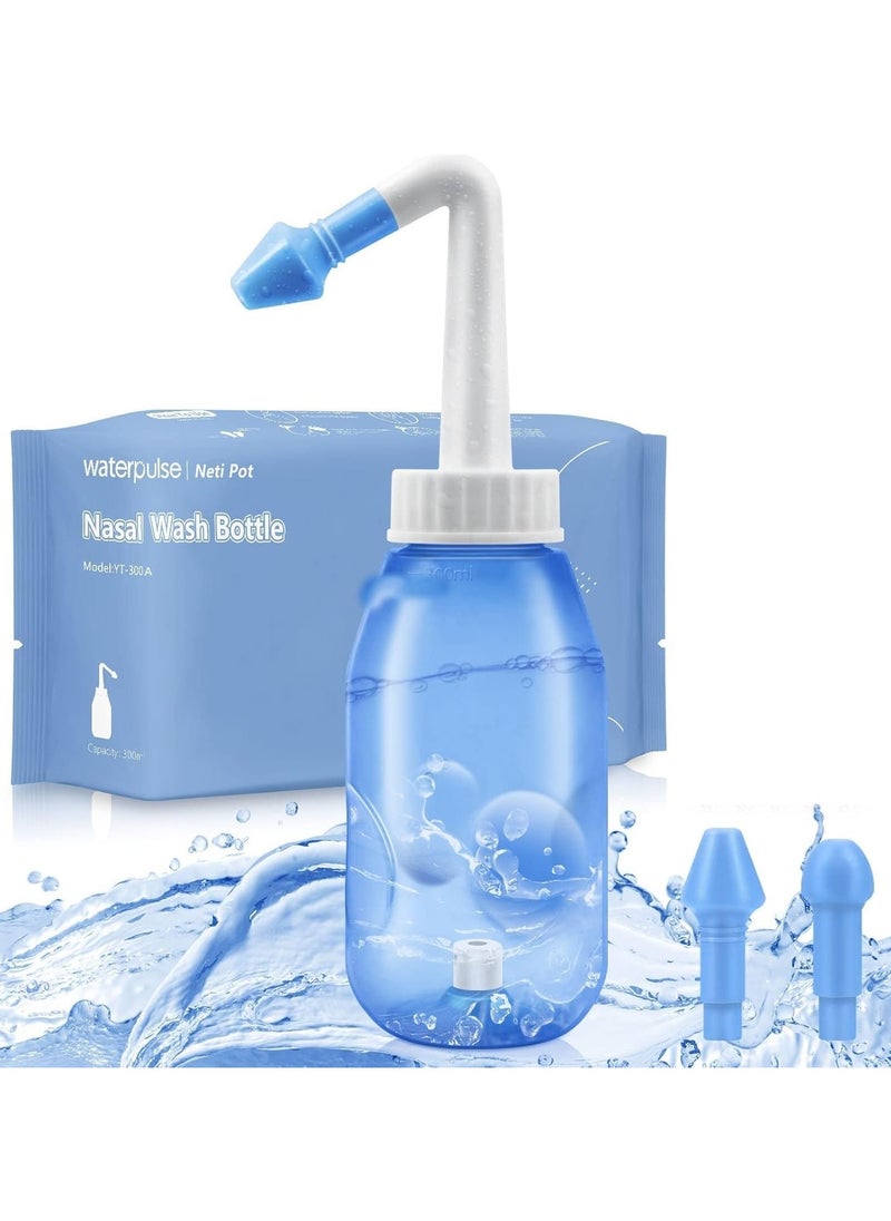 ووتر بالس زجاجة غسل الأنف Neti Pot سعة 300 مل – نظام ري للغسل الأنفي خالي من BPA للبالغين والأطفال، منظف أنفي بالضغط لتخفيف الحساسية والعناية اليومية بالجيوب الأنفية，منظف انف  - Image 1