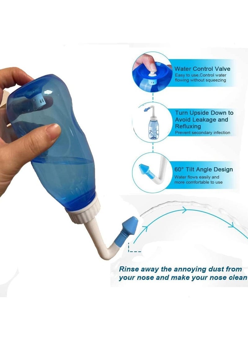 ووتر بالس زجاجة غسل الأنف Neti Pot سعة 300 مل – نظام ري للغسل الأنفي خالي من BPA للبالغين والأطفال، منظف أنفي بالضغط لتخفيف الحساسية والعناية اليومية بالجيوب الأنفية，منظف انف  - Image 2