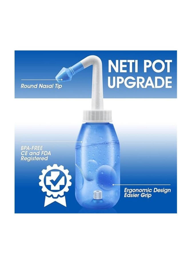 ووتر بالس زجاجة غسل الأنف Neti Pot سعة 300 مل – نظام ري للغسل الأنفي خالي من BPA للبالغين والأطفال، منظف أنفي بالضغط لتخفيف الحساسية والعناية اليومية بالجيوب الأنفية，منظف انف  - Image 4