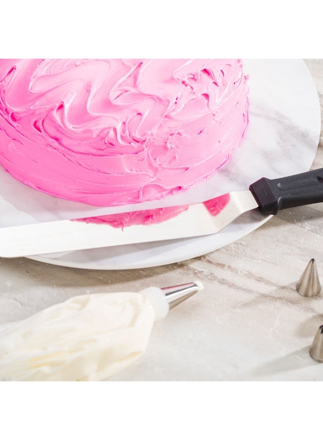 Restaurantware Met Lux 12.5 x 1.3 Inch Offset Spatula, 1 Angled Icing Spatula - Plastic Handle, 8-Inch Blade, Black Stainless Steel Cupcake Icing Knife, For Frosting, Icing, Or Layering - Image 3