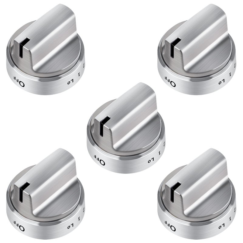 WB03X24818 Gas Stove Knobs Stainless Steel Look Plastic Range Burner Control Knobs Compatible for GE Range Gas Stove Knob Replacements PS117290815packs