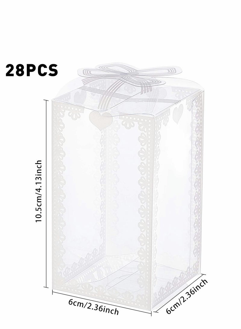 Rectangle Bow Knot Pattern Clear Plastic Favor Boxes Gift Boxes for Wedding Birthday Party, Valentine's Gift Packaging, 2.3x2.3x4 Inch ( 28PCS ) - Image 2