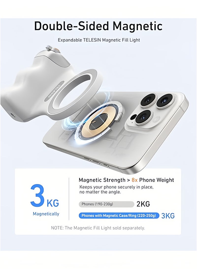 تيليسن مقبض مصراع كاميرا هاتف مغناطيسي على غرار DSLR لأجهزة iPhone و Android مع زر مصراع لاسلكي قابل للفصل ومضاد للسقوط ومسمار 1/4 بوصة ومقبض حامل كاميرا مريح ومريح - Image 3