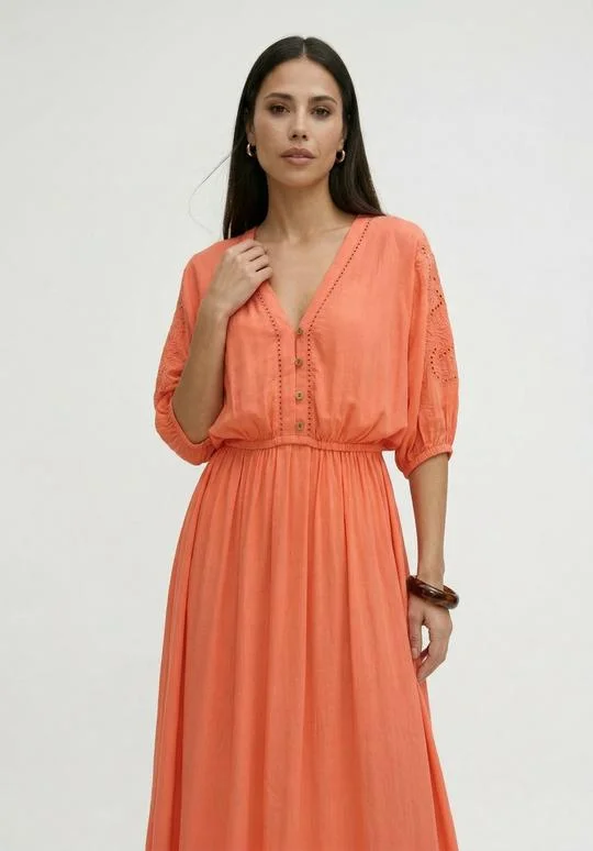 Raffya Somerton Kaftan Style Embroidered Maxi Dress In Orange