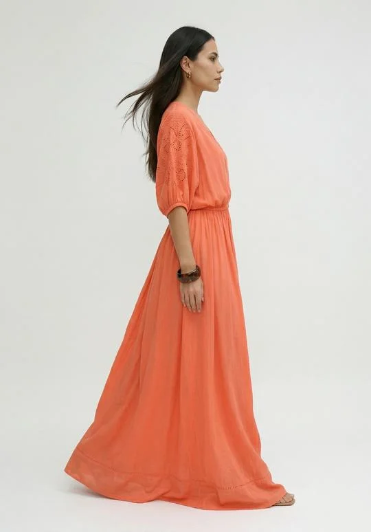 Raffya Somerton Kaftan Style Embroidered Maxi Dress In Orange