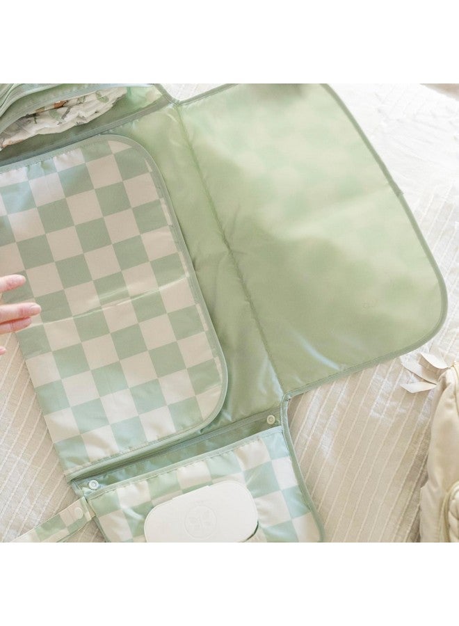 Tiny Twinkle Portable Diaper Changing Pad-Foldable Waterproof Changing Mat&Portable Changing Pad for Travel,Baby Changing Station with Smart Wipes Pocket&Storage (Sage Checkers) - Image 4